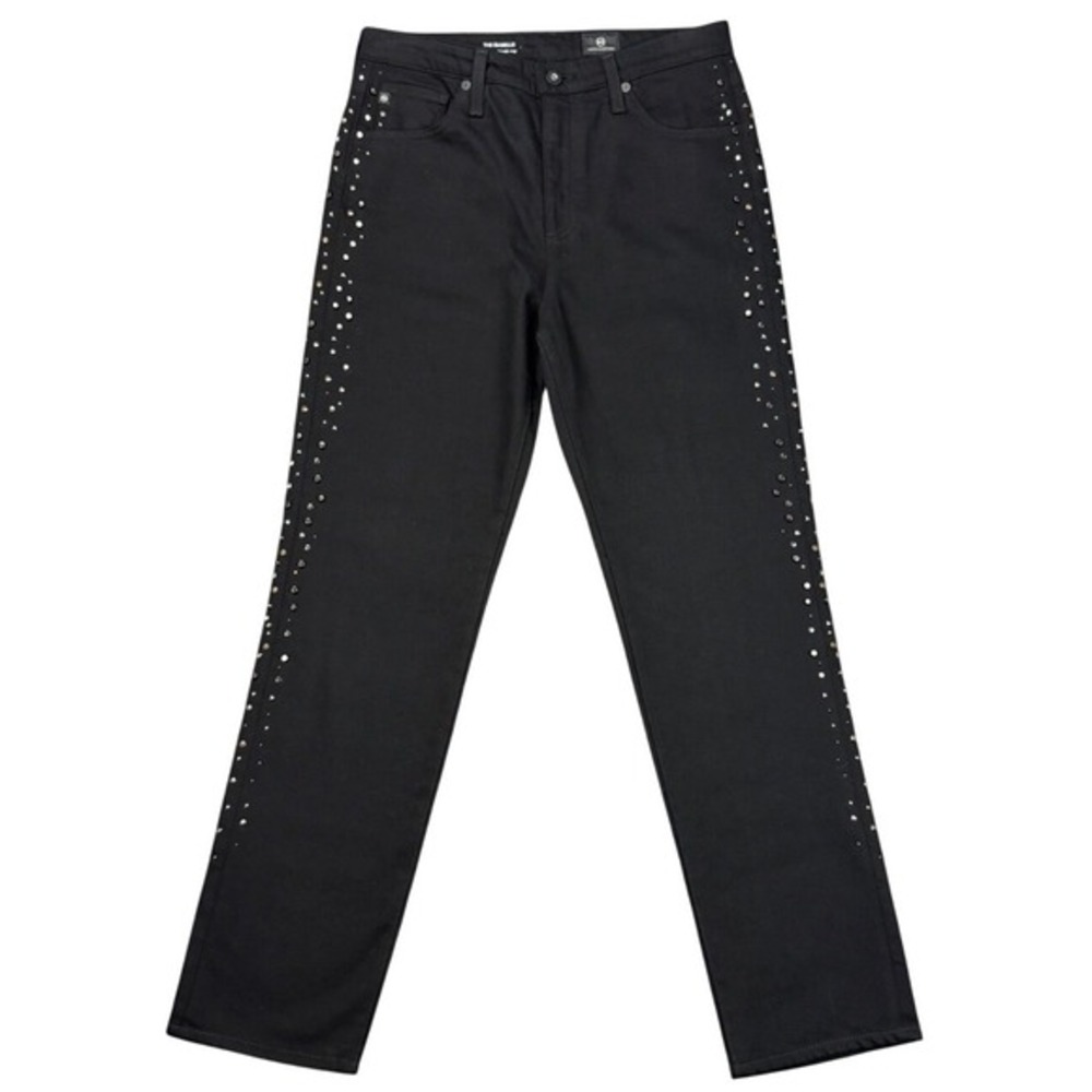 AG Adriano Goldschmied Women 28R Black Jeans Studded Isabelle High Rise Straight
